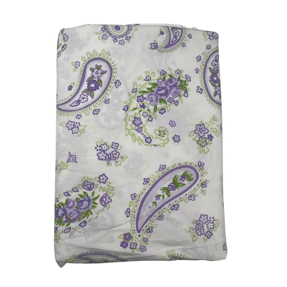 POTTERY BARN KIDS Paisley Floral Full Flat Sheet Purple Green Cotton